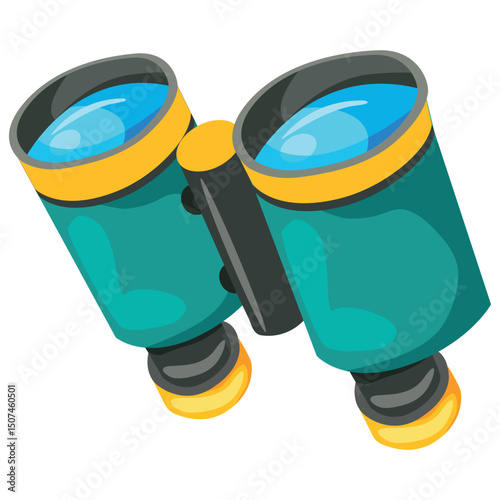 Binoculars for tourists, hunters, and travelers. Outdoor optical device, camping and hunting equipment flat vector illustration. Binocular on a white background.