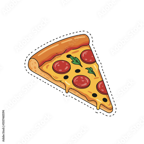 Slice of pepperoni pizza with cheese and basil on a white background  