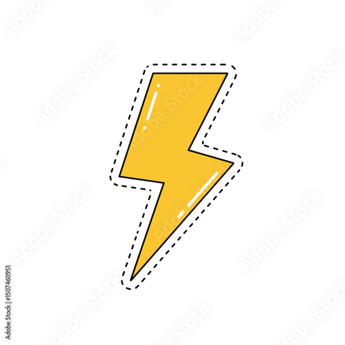 Yellow lightning bolt illustration with dashed outline for energy concept  