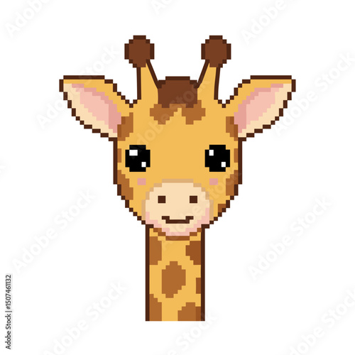 Pixelated giraffe head illustration in cheerful style for children  