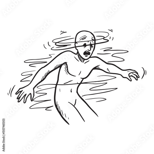 Man experiencing dizziness and disorientation in abstract waves  