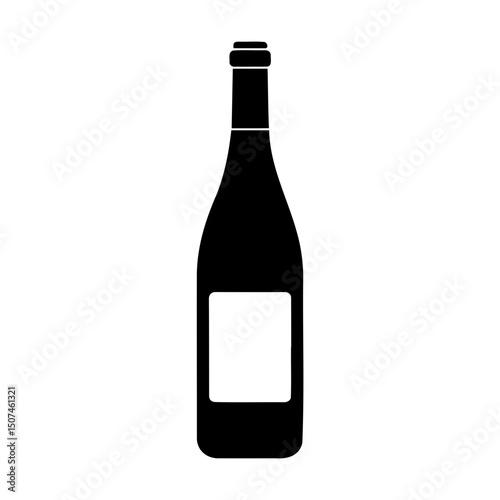 Black silhouette of a wine bottle on white background