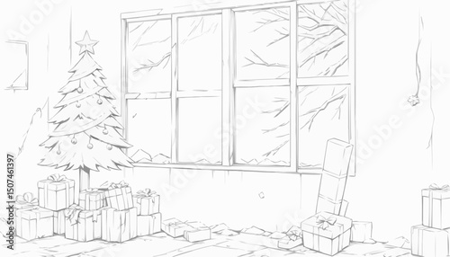 Festive corner with a beautifully decorated Christmas tree and wrapped gifts by the window
