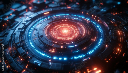 Wallpaper Mural Futuristic glowing circular interface with red and blue lights Torontodigital.ca