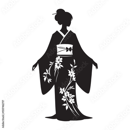 Classic outline vector of Kimono attire – kimono silhouette – kimono vector – kimono illustration – japanese dress silhouette – silhouette of kimono


