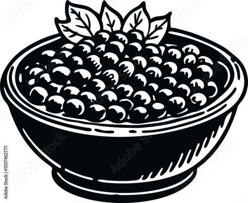 Silhouette of a Bowl of Cooked Chickpeas on Transparent Background