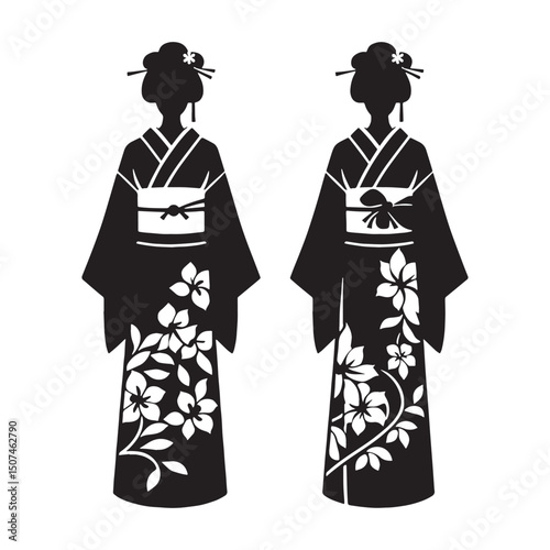 Sharp black silhouette vector of Kimono – kimono silhouette – kimono vector – kimono illustration – japanese dress silhouette – silhouette of kimono


