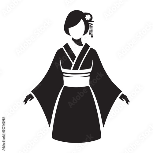 Stylized vector silhouette of Kimono figure – kimono silhouette – kimono vector – kimono illustration – japanese dress silhouette – silhouette of kimono

