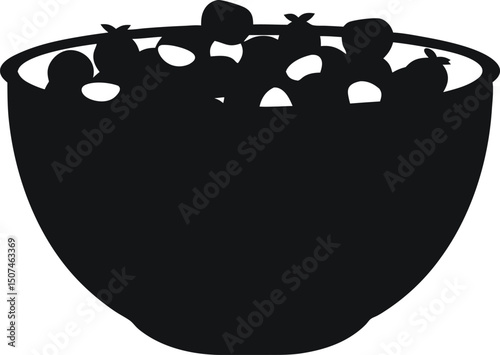 Black Silhouette of a Bowl Filled with Assorted Fruits Standing Out on a Plain Transparent Backdrop Showcasing Simplicity and Culinary Appreciation Suitable for Digital or Print Media Usage