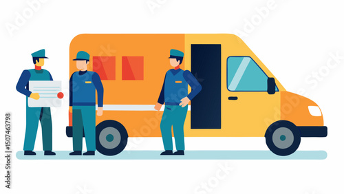 Final Checks Officers conducting a final inspection of the transport van before departure ensuring all safety protocols are met.