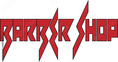 Barber shop sign with red typography and lightning symbol
