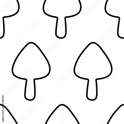 Seamless black and white pattern with silhouettes of mushrooms on a white background. Vector illustration