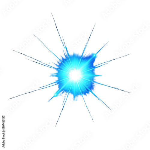 Photo of Glowing blue orb isolated on transparent background with light effect