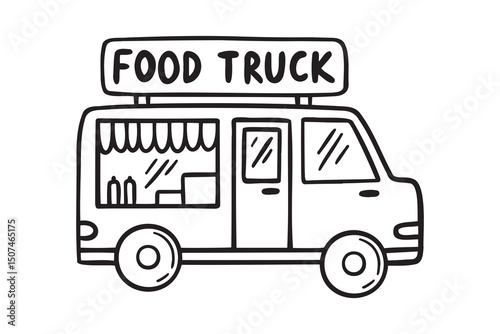 Food truck icon doodle hand drawn. Outline drawing food truck fast food line clipart symbol