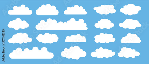 white cloud and blue sky vector set. cartoon clouds in flat design