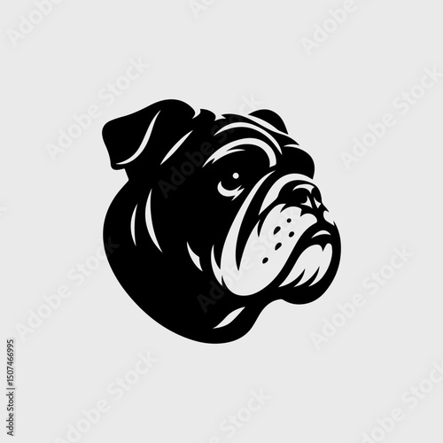 Strong bulldog head with stars vector logo. Black and white animal mascot concept