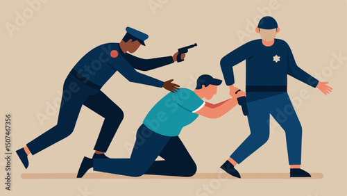 Criminal Apprehension An actionpacked scene of officers taking down a criminal showcasing tactical movement and teamwork with one officer tackling while another restrains.