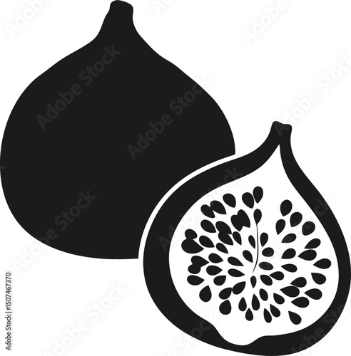 Silhouette Illustration of a Fresh Fig Sliced Open, Revealing its Seeds and Texture A High-Resolution Vector Graphic for Culinary Designs and Projects