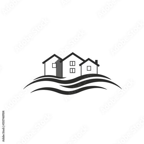 Residential homes with flowing lines. PNG image, transparent background
