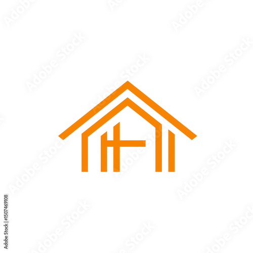 Simple orange house design illustration. PNG image, transparent background