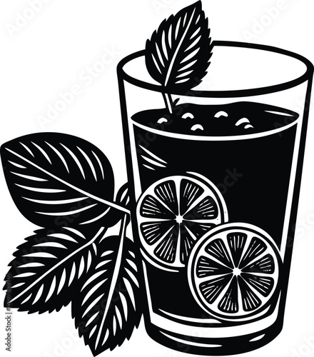 Refreshing Lemon Mint Water Silhouette Illustration - Perfect for Summer Drink Menus, Recipe Books, and Health Blogs