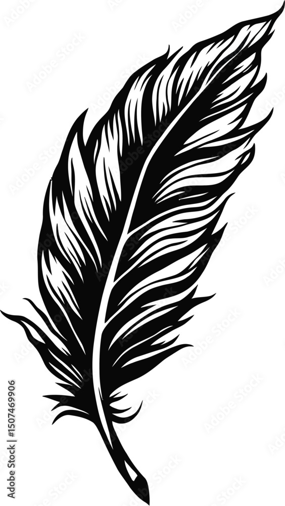 Fototapeta premium Intricate Feather Vector EPS - Elegant Black and White Illustration for Art, Tattoos, and Decorative Design Projects