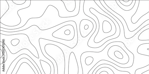 Black and white contours topography stylized height of the lines. Geographic contour map grid backdrop paper texture. Geographic curved with seamless texture, vintage waves. Topography grid map.