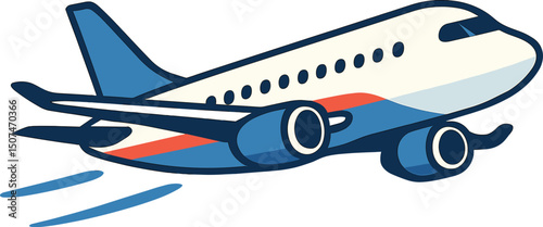 Vector illustration of an airplane in flight, representing air transportation, an airline, and a plane