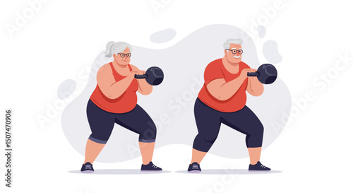 Elderly couple exercising with dumbbells in fitness routine for healthy lifestyle and active living 