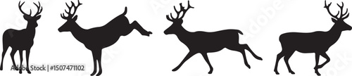Deer Silhouette Sequence: A series of four dynamic deer silhouettes in various poses, captured in a sleek and minimalist style, perfect for projects related to wildlife, nature, and design.