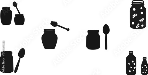 Black art illustration of a magician's hat with a set of kitchen utensils, coffee cup, and wand