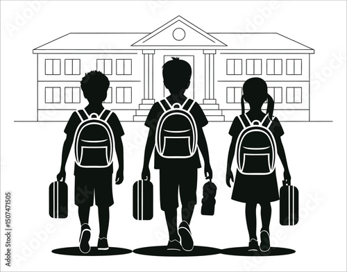 Flat Vector Clipart of School Kids