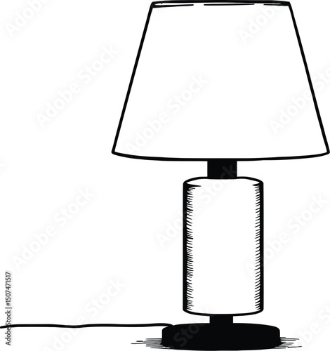 Stylish Table Lamp Vector EPS – Modern Design with Textured Base, Conical Shade, and Power Cord for Home and Office Decor