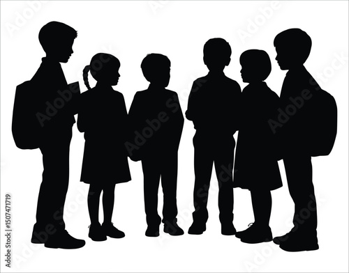 Isolated Clipart Silhouettes of School Kids