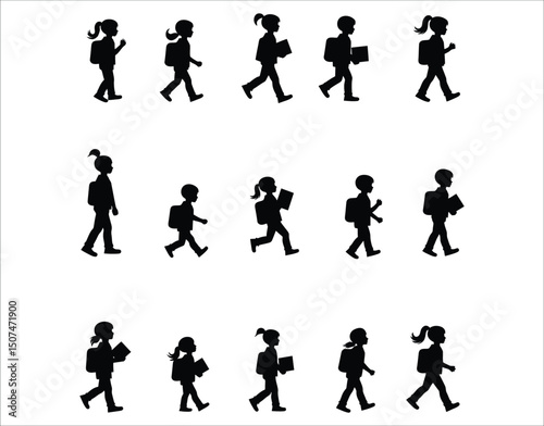 Minimal School Kids Silhouette Clipart