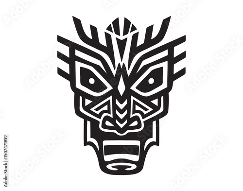 Tribal mask vector element. african tribal god or tiki totem. idol hawaiian indigenous polynesian vintage sign