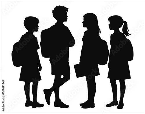 School Kids Standing Pose Clipart Silhouettes