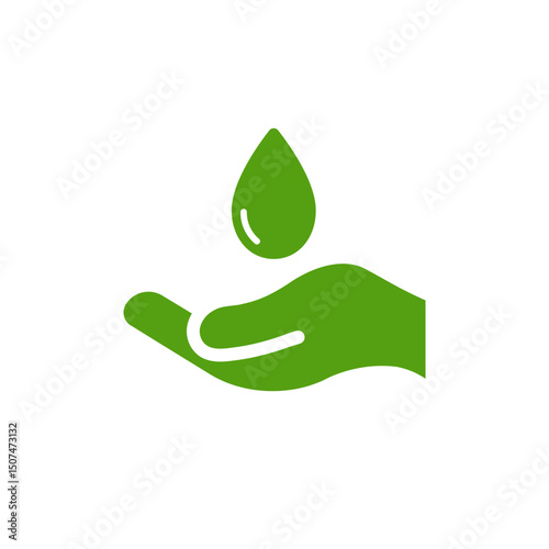 This striking ecology icon depicts a hand cradling a water drop, highlighting the essential need for environmental sustainability and water conservation in our communities and beyond