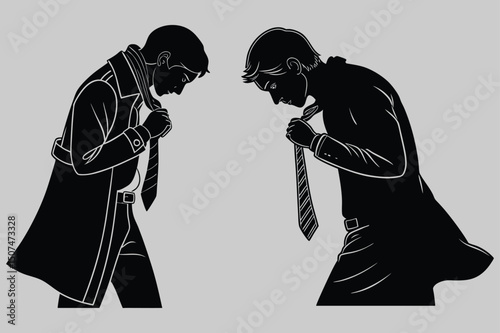 a person adjusting a tie silhouette vector design art and illustration