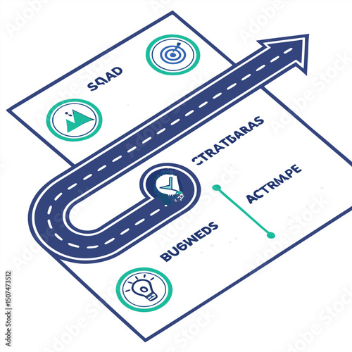 A visual representation of a strategic roadmap with icons depicting stages in business and organizational development