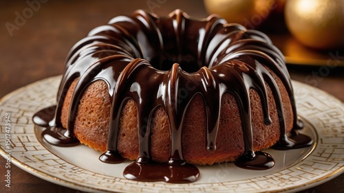 Delicious gourmet chocolate cake with nuts and sweet cream