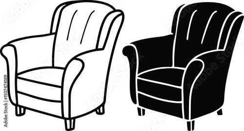 Armchair And Chair Set Of Silhouette Vector ,black and white chairs