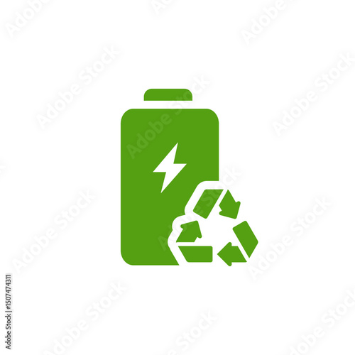 The green battery icon with a recycling arrow, symbolizes sustainable energy and highlights the need for responsible battery waste management to protect the environment and future generations