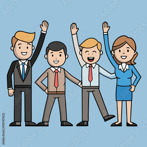 Business team celebrating success or achievement with upbeat expressions and raised arms together
