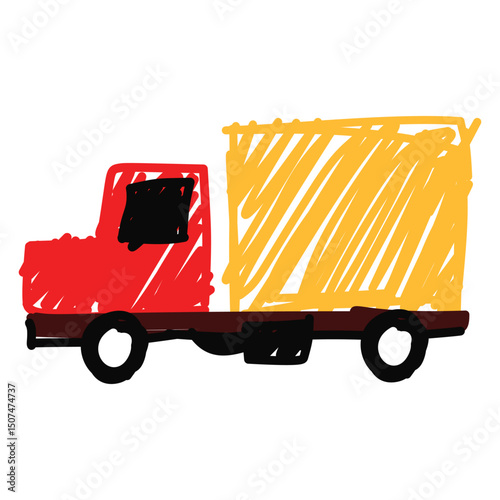 illustration of an Transportation Delivery Truck Crayon Doodle