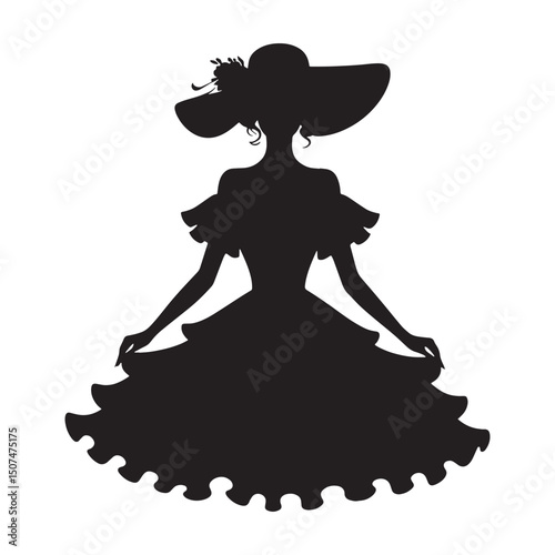 Stylized ruffled dress vector silhouette – ruffled dress silhouette – ruffled dress vector – ruffled dress illustration – ladies dress silhouette – silhouette of ruffled dress

