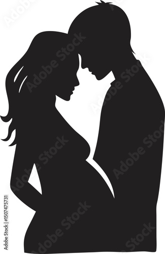 Silhouette Vector Illustration of a Pregnant Couple Embracing Expectant Parents, Tender Moment, Pregnancy Art
