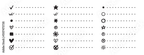 Notebook point checklist set. various bullet point planner vector hand drawn doodle task for work and study planner.