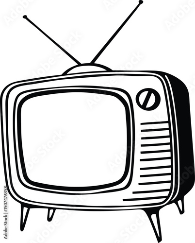 Television Set Of Silhouette Vector, retro tv set