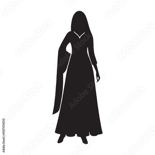 Vector silhouette highlighting ethnic design of salwar kameez – salwar kameez silhouette – salwar kameez vector – salwar kameez illustration – ladies dress silhouette – silhouette of salwar kameez

